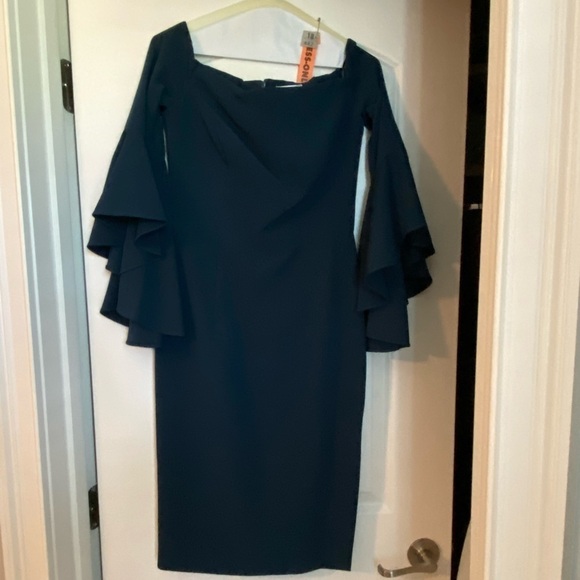 Never worn Milly off the shoulder “peacock” dark teal dress- size 4